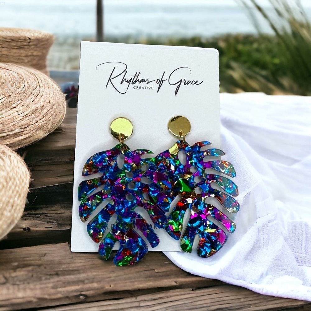 Vibrant Multicolored Plant Earrings, Boho Chic Dangle Jewelry, NWT Perfect Gift